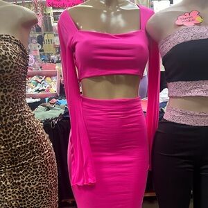 Pink two piece set maxi skirt and long sleeve top